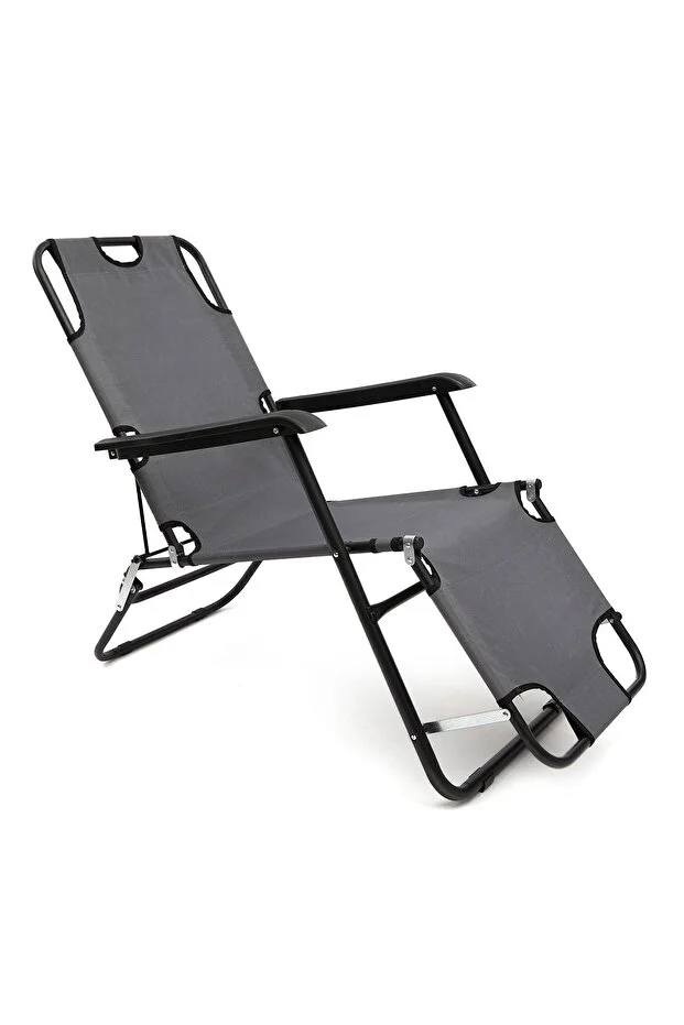 Litus Katlanır Şezlong Plaj Şezlongu Portatif Kamp Sandalyesi Ve Bahçe Şezlongu - Gri